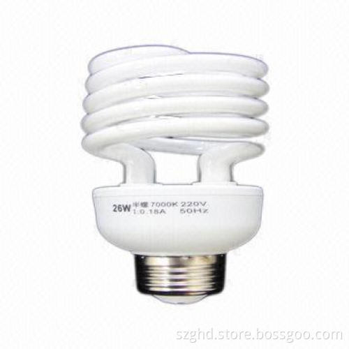 26W T4 Half Spiral CFL, Energy-saving Lamp/E27/8,000 Hours Lifespan